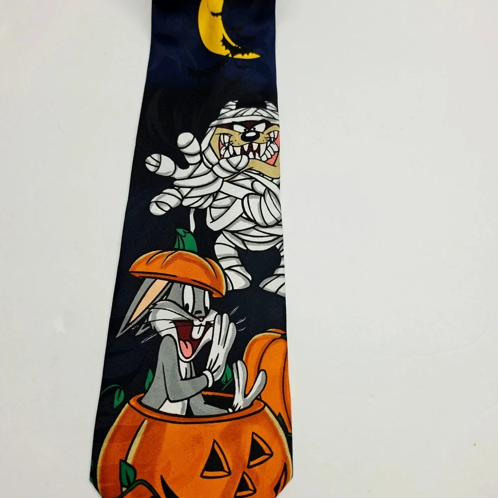 Looney Tunes Necktie Mens OS Blue 1996 Halloween Bugs Bunny Taz Mummy